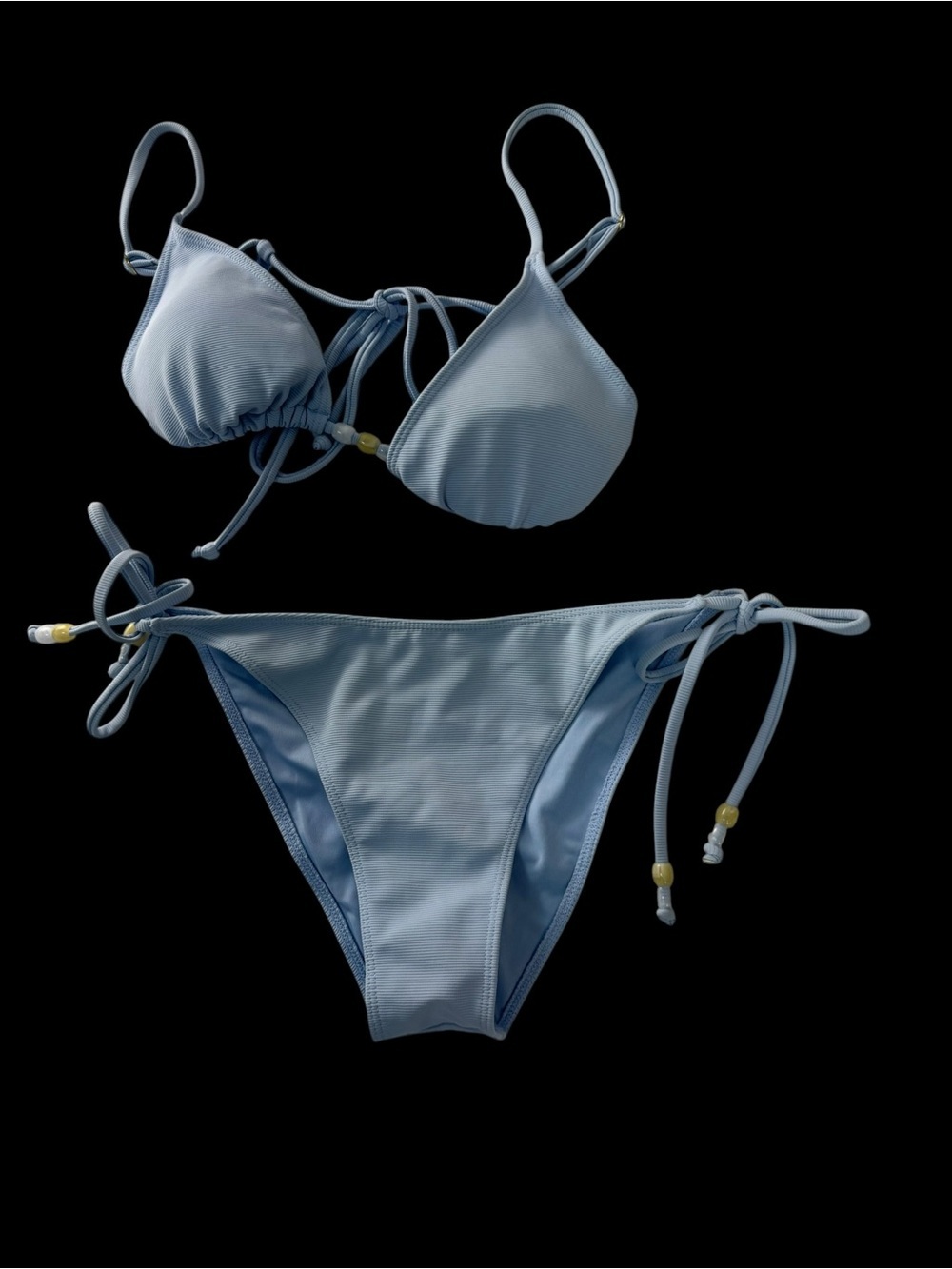 Light Blue Tie-Side Triangle Bikini w/ beads  - Wilo